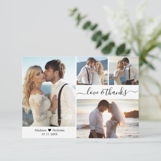 愛とス感謝していクリプト4フォトコラージュ結婚ズ サンキューカード (スタンド正面)