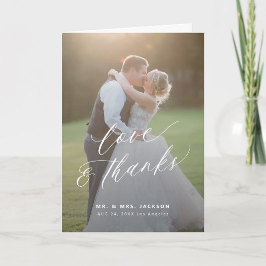 愛とス感謝していトモダンスクリプト2枚の写真結婚の サンキューカード (正面)