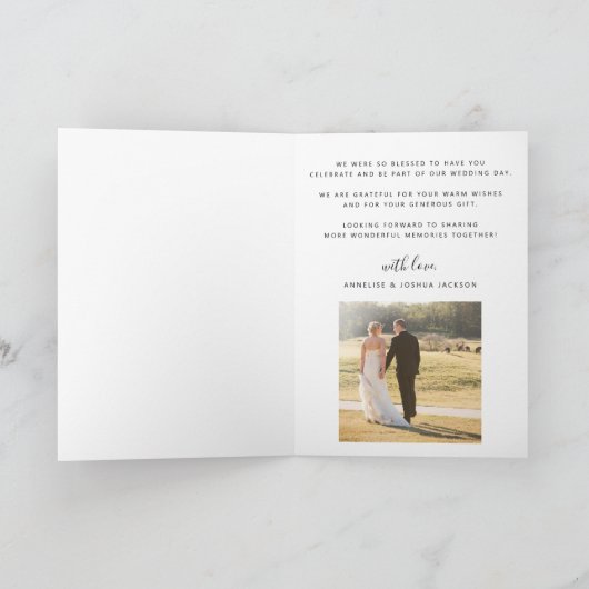 愛とス感謝していトモダンスクリプト2枚の写真結婚の サンキューカード (内部)