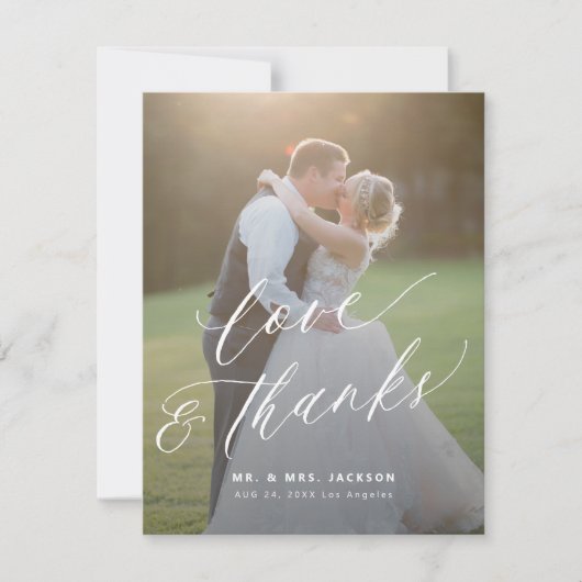 愛とス感謝していトモダンスクリプト2枚の写真結婚の サンキューカード (正面)