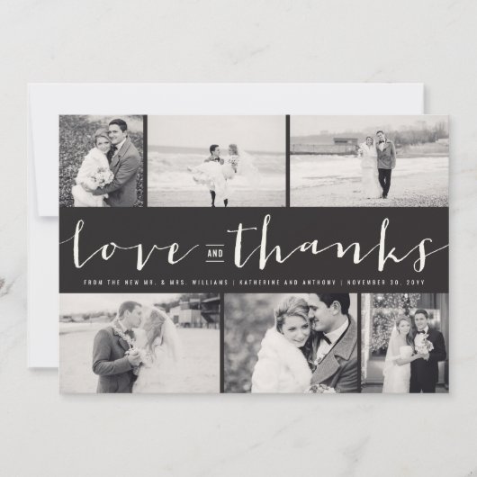 愛とス感謝していトモダンスクリプト6写真結婚s サンキューカード (正面)