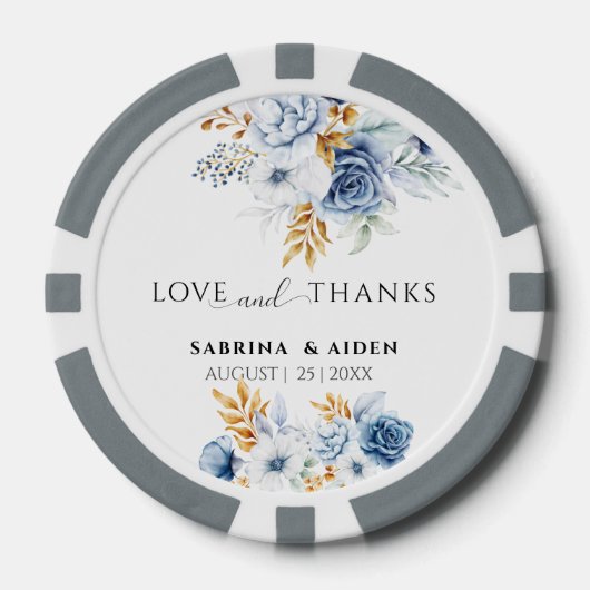 愛とダスティ感謝していブルー白金ゴールドフローラ結婚ズ ポーカーチップ (正面)