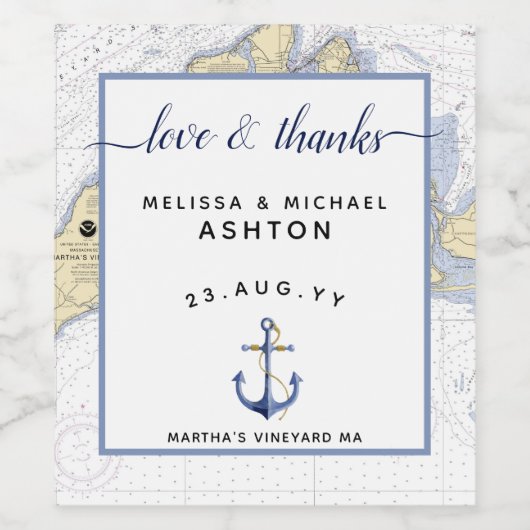 愛とチャ感謝していー航海のトのいかり結婚の ワインラベル (シングルラベル)