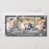 愛とチョーク感謝していボードのスノーフレークの3枚の写真 サンキューカード (正面)