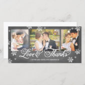 愛とチョーク感謝していボードのスノーフレークの3枚の写真 サンキューカード (正面/裏面)