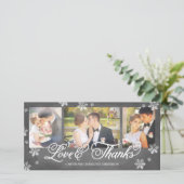 愛とチョーク感謝していボードのスノーフレークの3枚の写真 サンキューカード (スタンド正面)