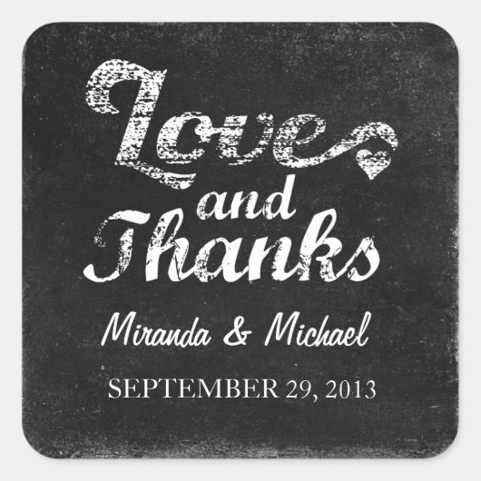 愛とチョーク感謝していボードのラベルのシール スクエアシール (正面)