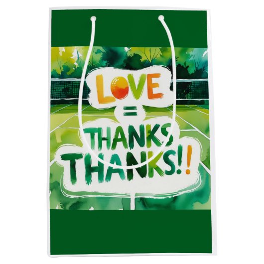 愛とテニスコート感謝してい ミディアムペーパーバッグ (正面)