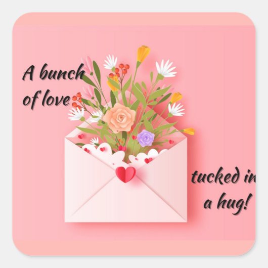 愛とハグを送れ!スクエアステッカー スクエアシール (正面)