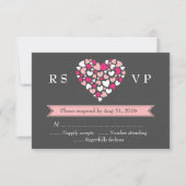 愛とハートを持つピンクグレー結婚式RSVPカード 出欠カード (正面)