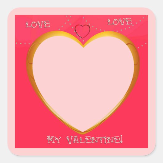 愛とハートフレーム写真の追加 スクエアシール (正面)