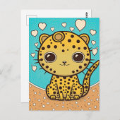 愛とバレンタインのためのハートと可愛いチーター ポストカード (正面/裏面)