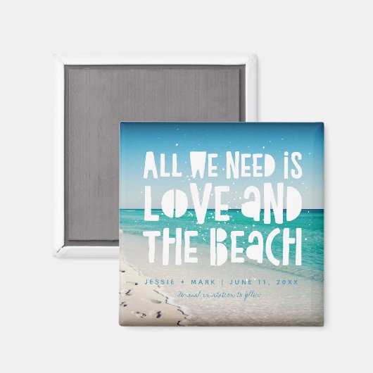 愛とビーチの行先日付を保存 マグネット (正面/裏面)