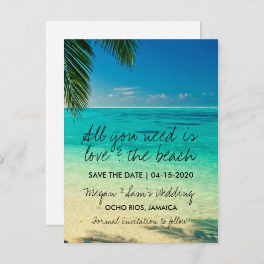 愛とビーチの行先日付を保存 案内ポストカード (正面/裏面)