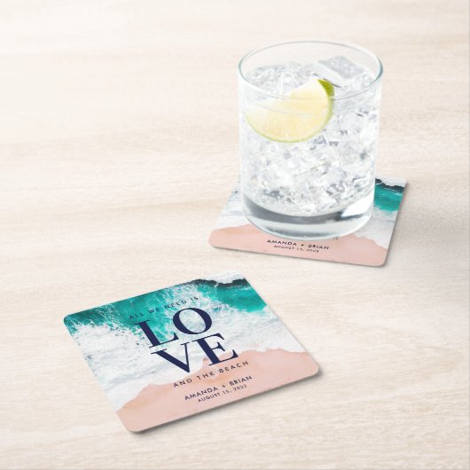 愛とビーチコースト結婚ーズ スクエアペーパーコースター (インサイチュ)