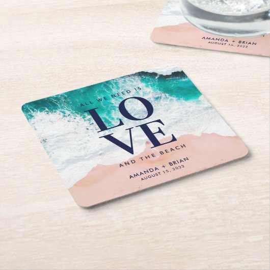 愛とビーチコースト結婚ーズ スクエアペーパーコースター (アングル)