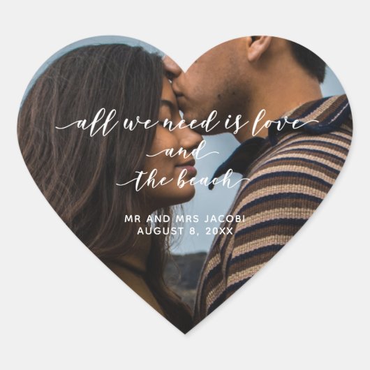 愛とビーチ写真ありがとう ハートシール (正面)
