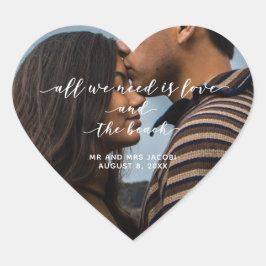 愛とビーチ写真ありがとう ハートシール