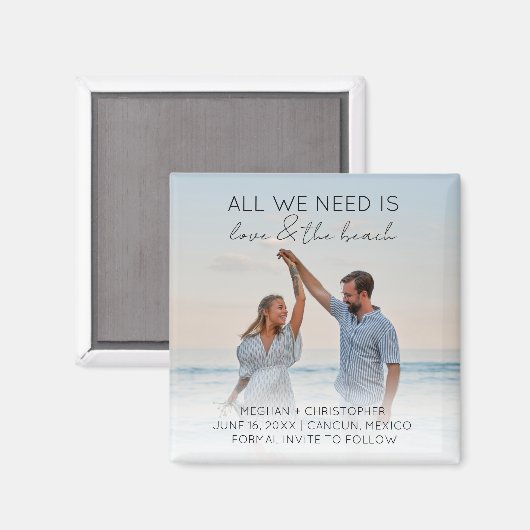 愛とビーチ日付写真を保存 マグネット (正面/裏面)