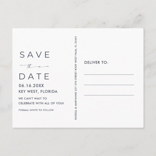 愛とビーチ沿岸の結婚式の日付を保存 案内ポストカード (裏面)