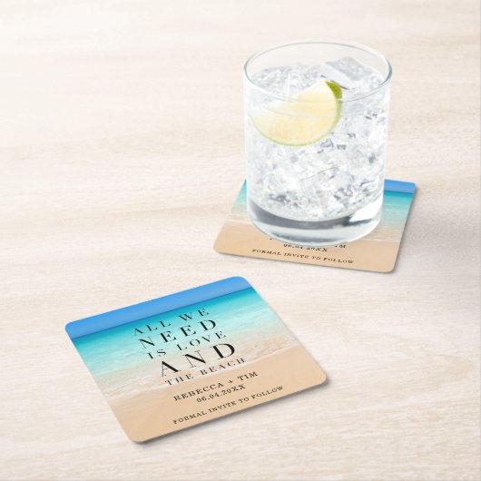 愛とビーチ結婚式日付を保存 スクエアペーパーコースター (インサイチュ)