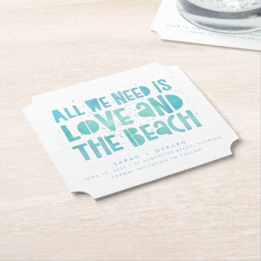 愛とビーチ結婚式日付を保存 ペーパーコースター (アングル)