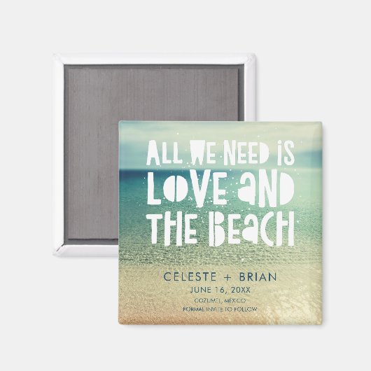 愛とビーチ結婚式日付を保存 マグネット (正面/裏面)
