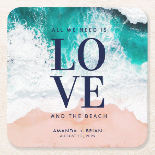 愛とビーチ·コー結婚スタル スクエアペーパーコースター