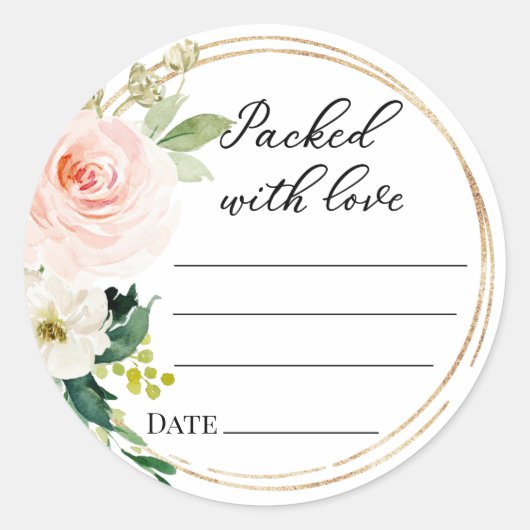 愛とピンクのフローラキッチンラベルが詰まっている ラウンドシール (正面)