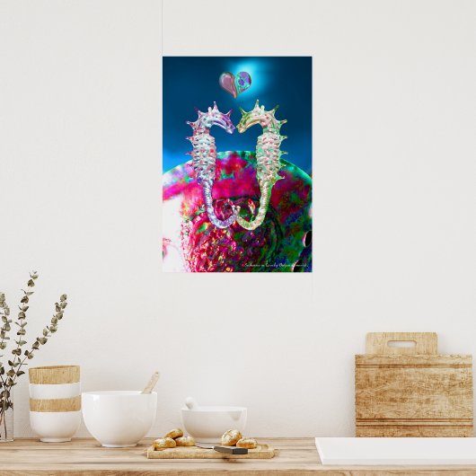 愛とピンク色の真珠の母親のシーホース ポスター (キッチン)