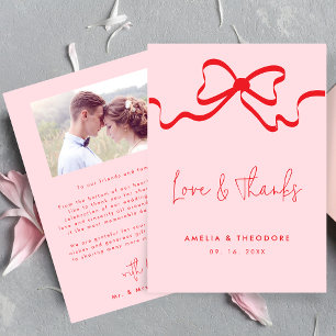 愛とピ感謝していンククの赤いボウの写真結婚 サンキューカード