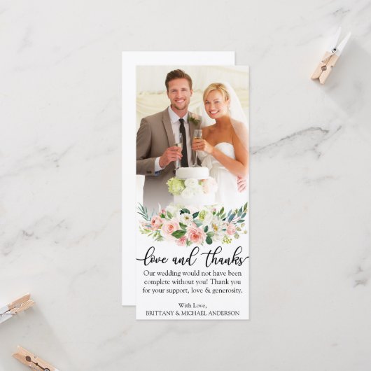 愛とピ感謝していンクフローラの結婚写真カード カード (正面/裏面インサイチュ)