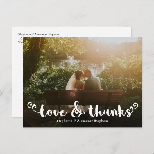 愛とブ感謝していラシの写真結婚サンキューカード ポストカード (正面/裏面)