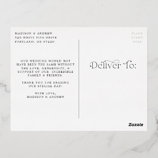 愛とホイ感謝していルの結婚ありがとうはがき 箔招待状ポストカード (裏面)