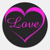 愛とホットピンクハートのアウトライン ラウンドシール (正面)