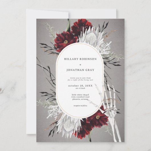 愛とボーンズ不気味レッドフローラ結婚ズ 招待状 (正面)