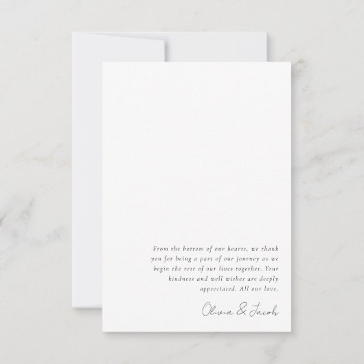 愛とミニマ感謝していラモダンムの写真結婚の サンキューカード (裏面)