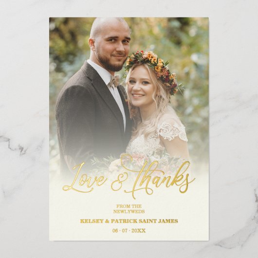 愛とミニマ感謝していリストの写真結婚の 箔招待状 (正面)