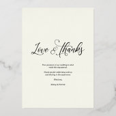 愛とミニマ感謝していリストの写真結婚の 箔招待状 (裏面)