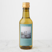 愛とミニマ感謝していリストティール（緑がかった色）の結婚フォトミニ ワインラベル (正面)