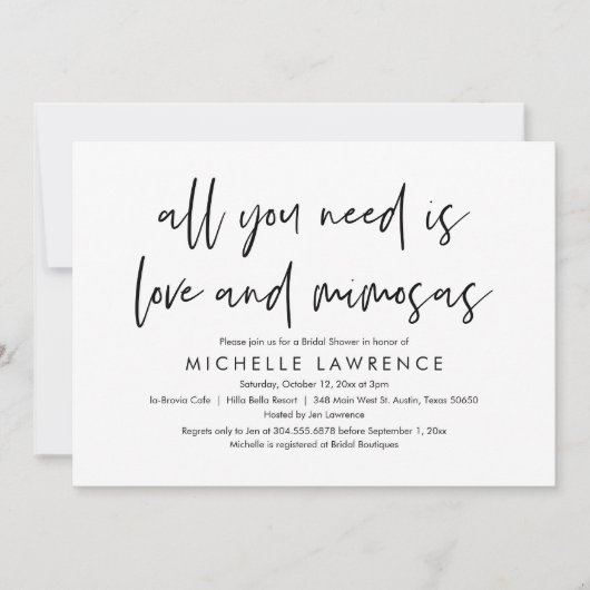 愛とミモサスカジュアルブライダルシャワー 招待状 (正面)