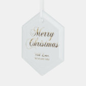愛とメリークリスマス追加の名前金ゴールドと白 ガラスオーナメント (正面左)