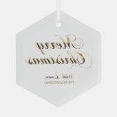 愛とメリークリスマス追加の名前金ゴールドと白 ガラスオーナメント (裏面)