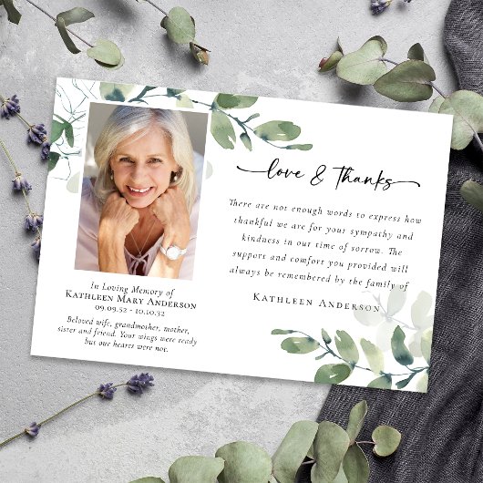 愛とユーカリ感謝していプの葬儀記念写真 サンキューカード