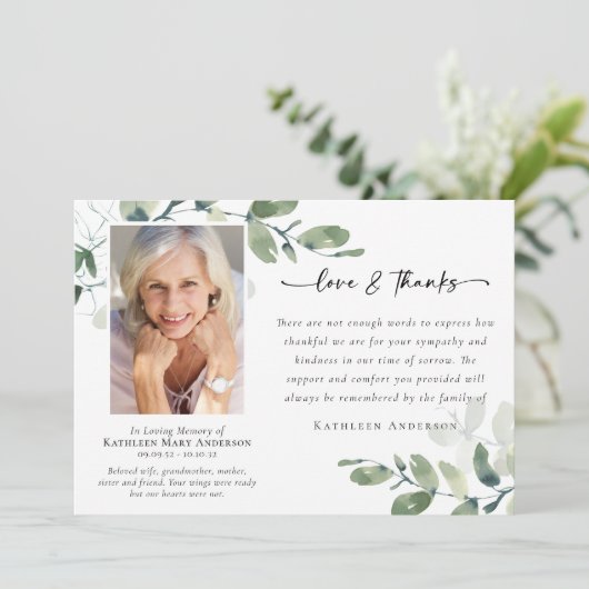 愛とユーカリ感謝していプの葬儀記念写真 サンキューカード (スタンド正面)
