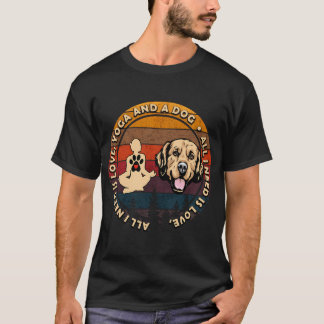 愛とヨガと犬さえあればいい レトロ風ディストレス加工 Tシャツ