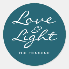 愛とライトスクリプトブルーグリーン名クリスマス ラウンドシール