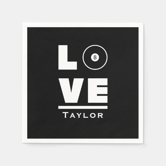 愛とライブビリヤードとプールスポーツファン スタンダードカクテルナプキン (正面)