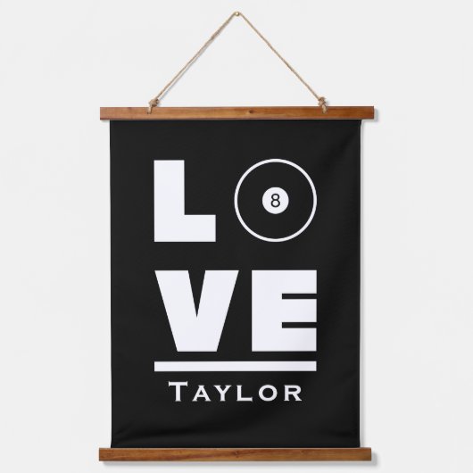 愛とライブビリヤードとプールスポーツファン 吊り下げ型タペストリー (正面)