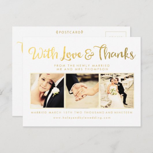 愛とレタリングを持つホワイトゴールド感謝していホイル ポストカード (正面/裏面)